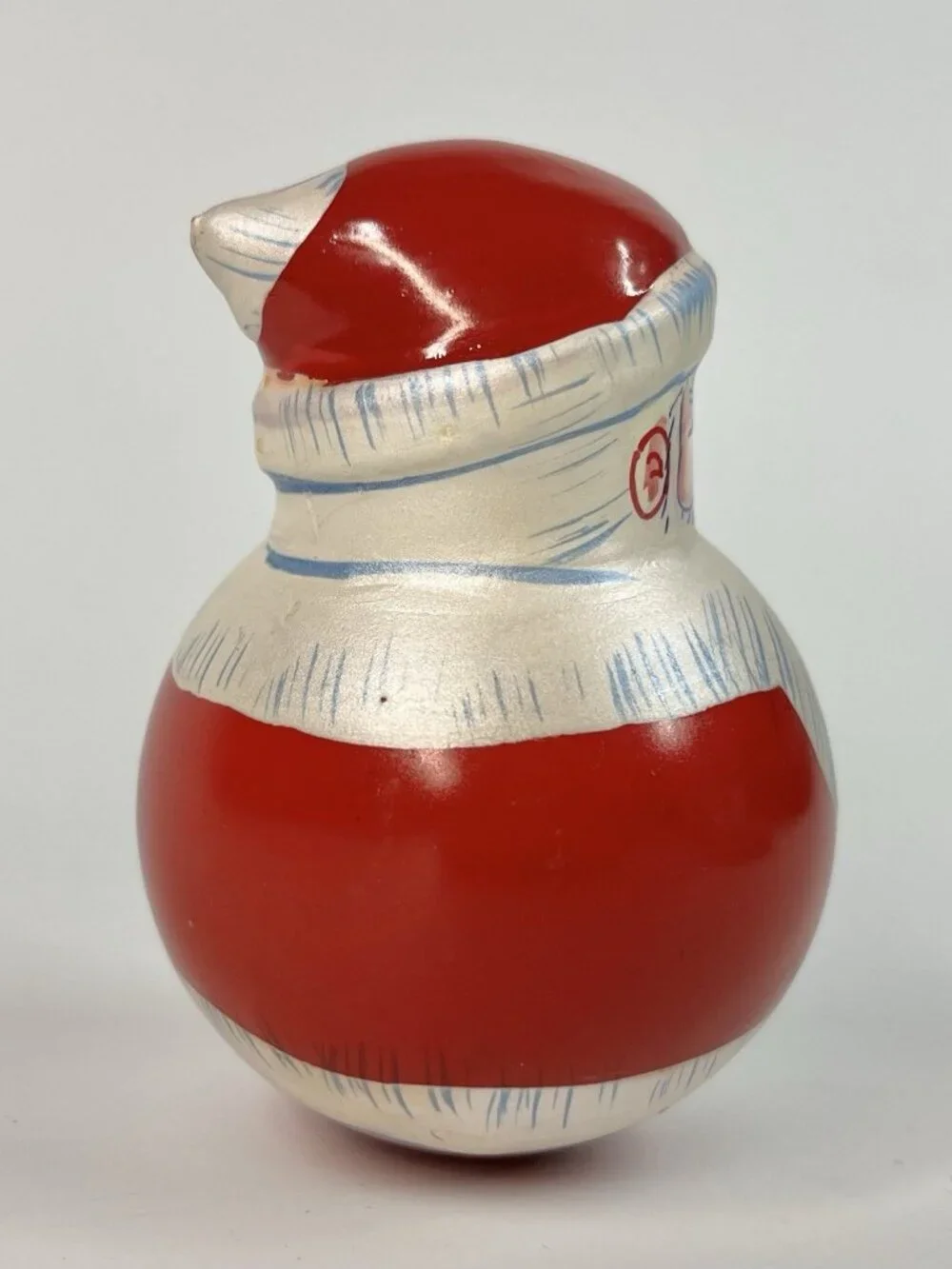 Vtg Roly Poly SANTA Figure Bell Chime Ringing Christmas Painted Folk Art Metal